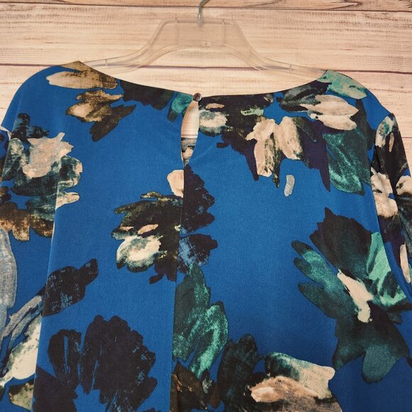 Calvin Klein Long Sleeve Tunic Blouse Blue Floral One Button Back Womens Size 2X - Picture 12 of 16